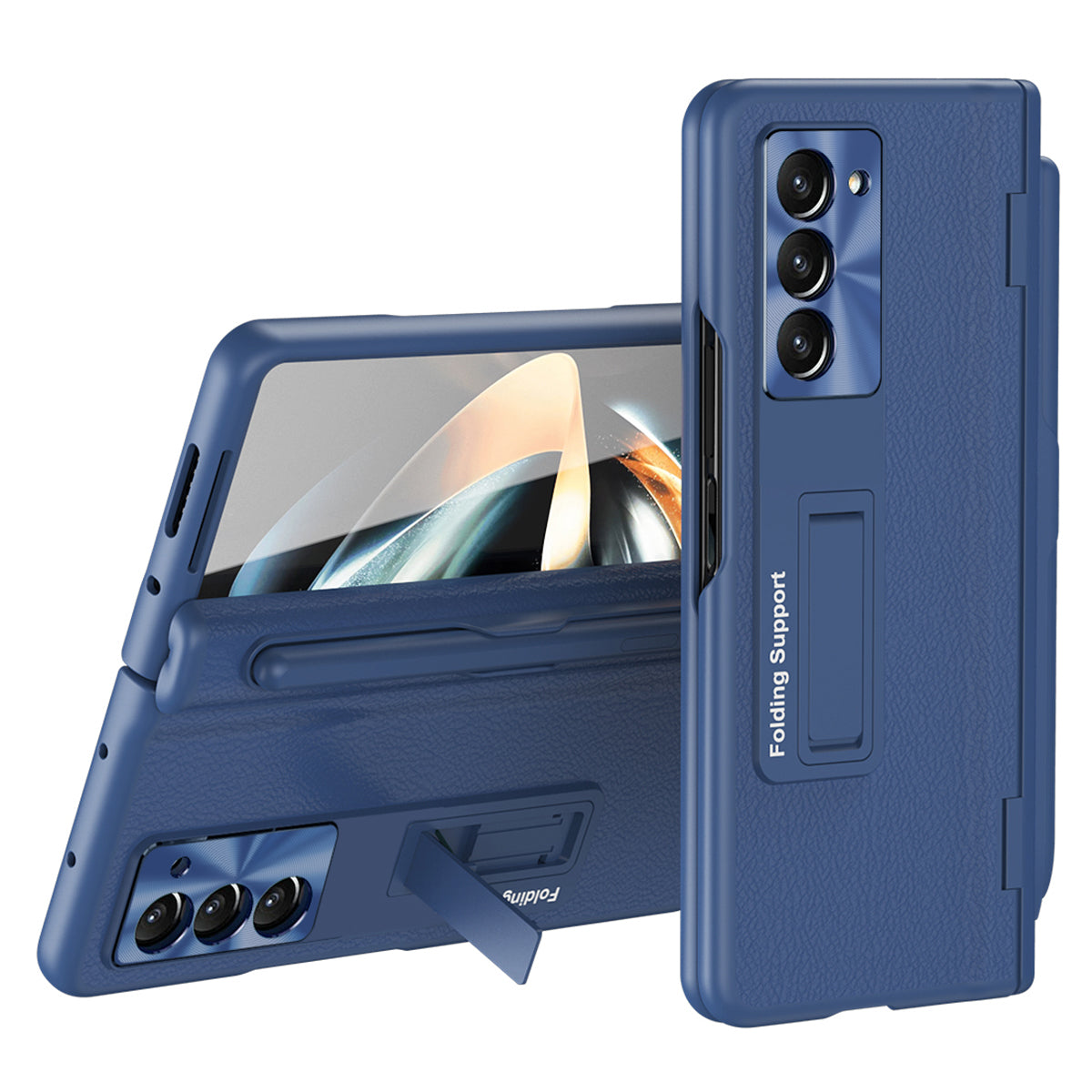 For Samsung Galaxy Z Fold5 5G Kickstand Case Hinge Protection PU Leather PC Cover with Tempered Glass Film Pen For Samsung Galaxy Z Fold5 5G Kickstand Case Hinge Protection PU Leather PC Cover with Tempered Glass Film Pen